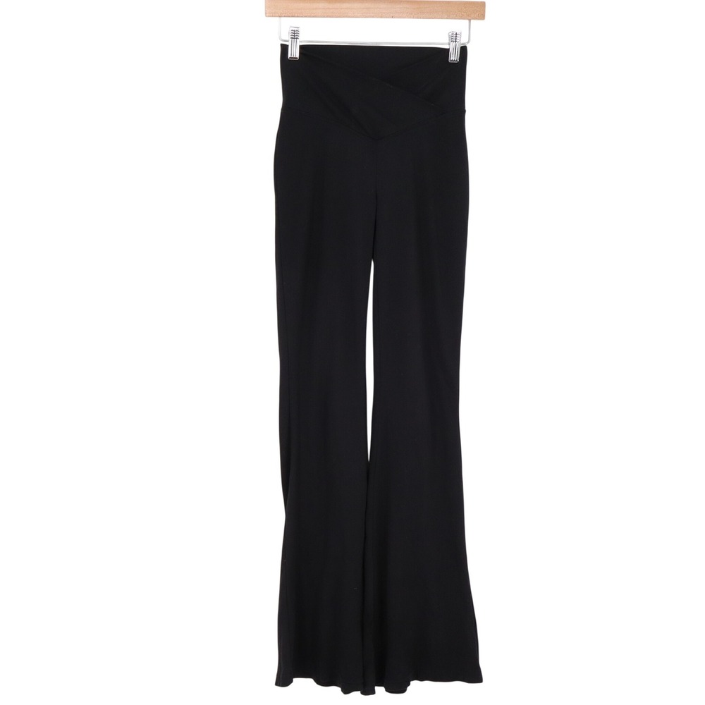 Unbranded Flare Pants Womens XS Black Crossover V-Waist High Rise Stretch Fair